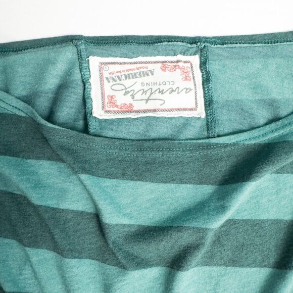 Aventura Striped Ruched Sides Short Sleeve Top Womens Large Green Boat Neck - Picture 3 of 16